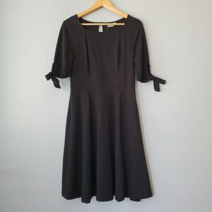 E. Shakti Black Short Sleeve Square Neck Fit and Flare Mini Dress Womens Medium